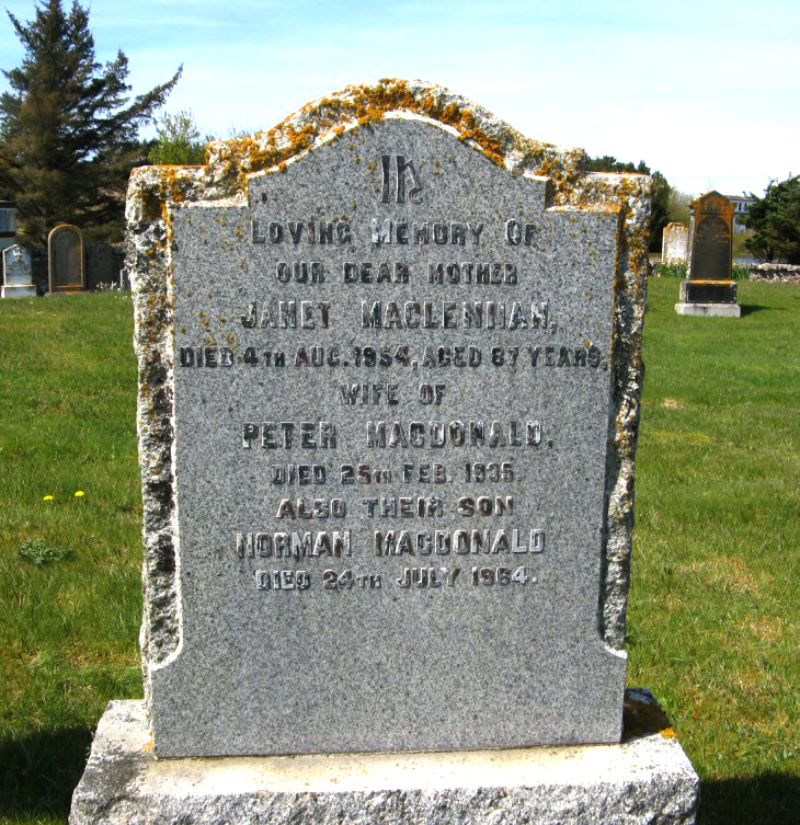 Photo of headstones/Janet MacLennan d 1954 hdstn Mellon Charles cem